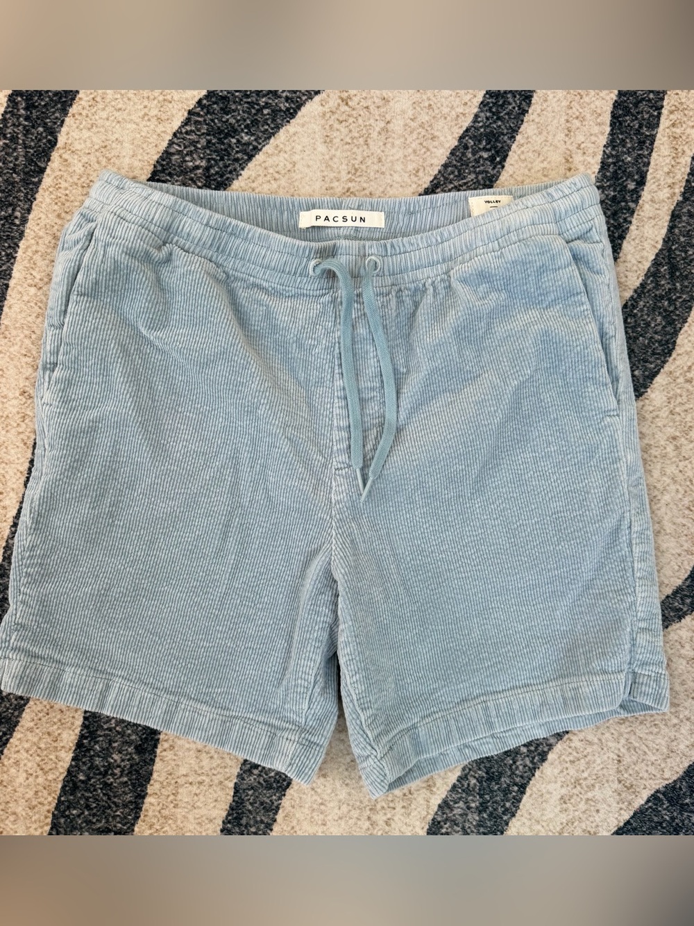 Pacsun Mens Volley Corduroy‎ Shorts Blue SizeS Pull On Drawstring 100% Cotton